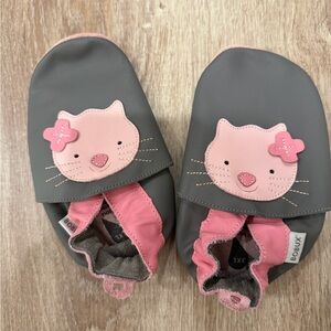 Bobux Pink and Gray Cat Soft Sole Shoes